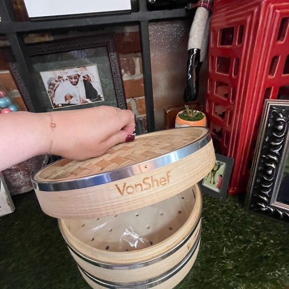 Vonshef Bamboo 2 Tier Steamer With Stainless Steel Rings - Picture 2 of 8